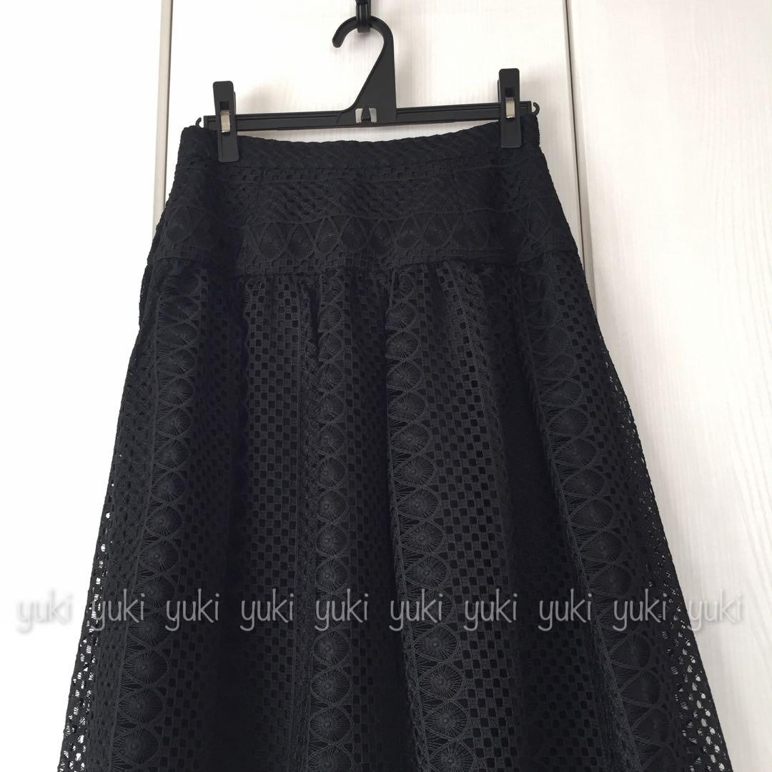 ANAYI ボーダーレース ギャザースカート 38 黒