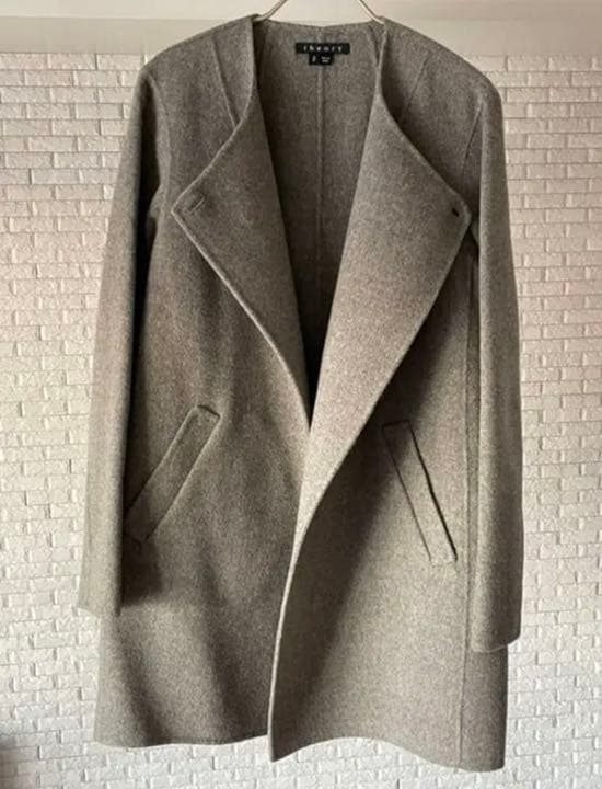 【美品】Theory ノーカラーコート ウール Sサイズ