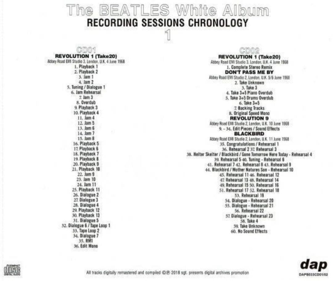 洋楽 WHITEALBUM RECORDING SESSIONS CHRONOLOGY