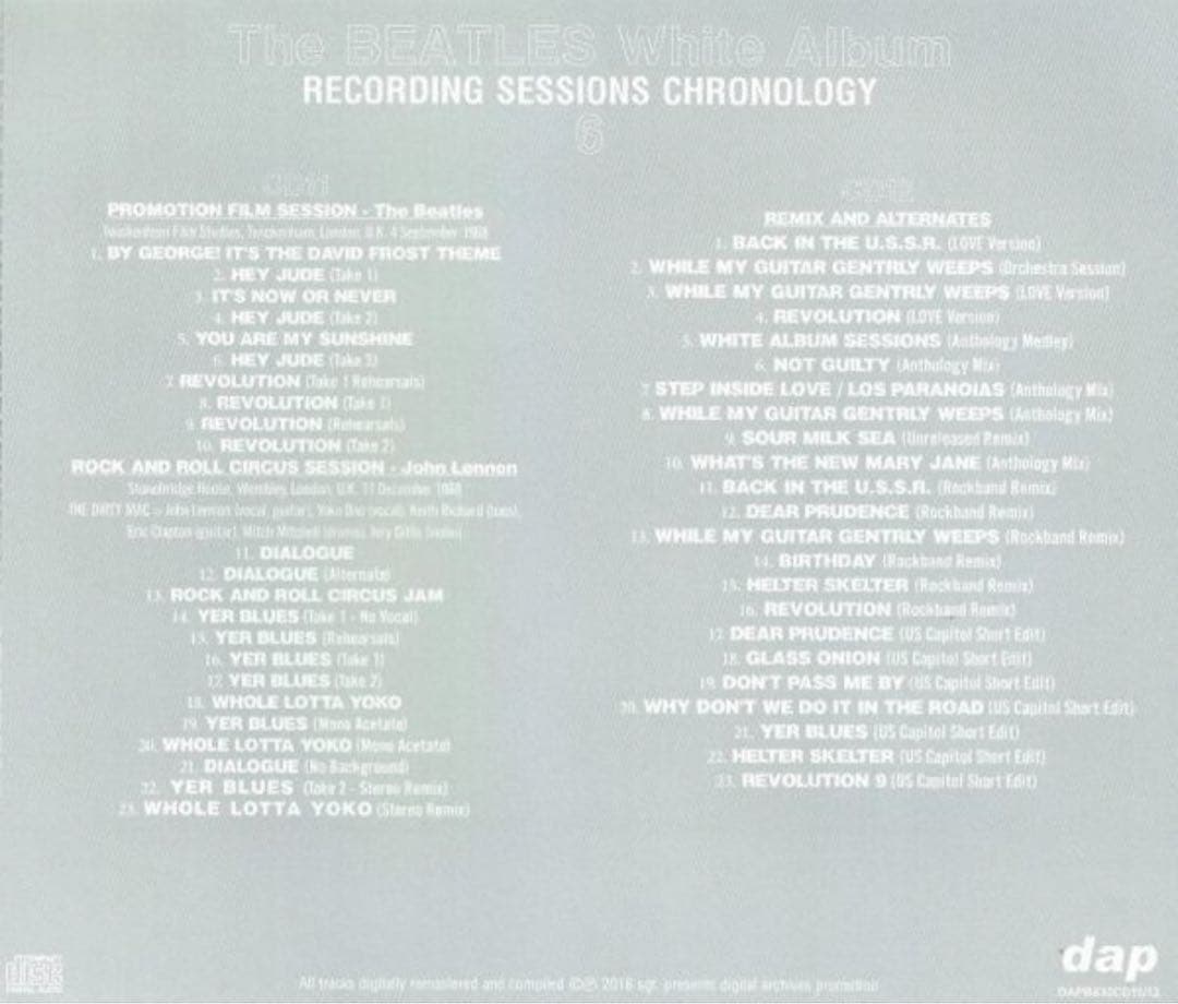 洋楽 WHITEALBUM RECORDING SESSIONS CHRONOLOGY