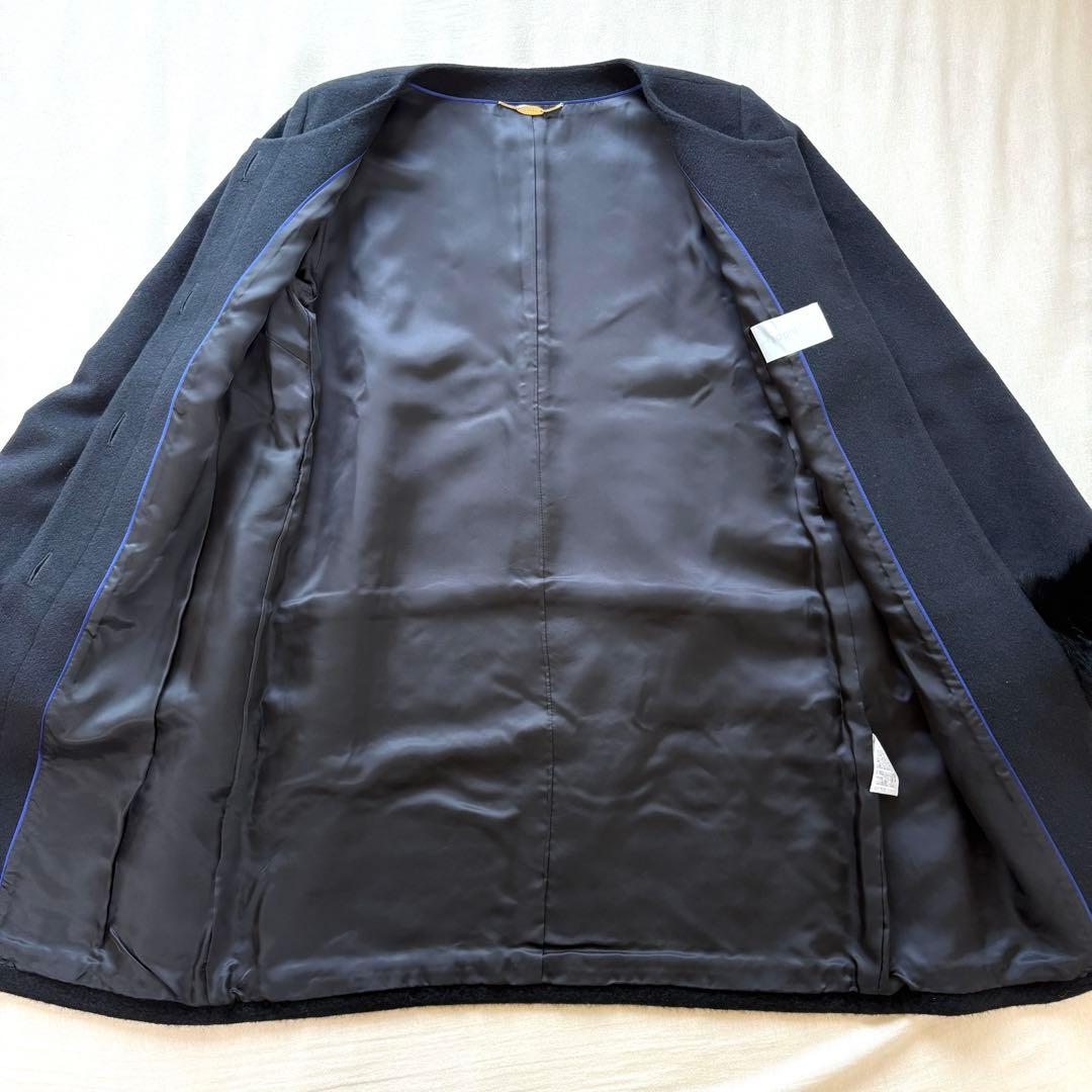 【美品】ノーリーズソフィ　ノーカラー　ロングコート　ブルーフォックス　ファー　黒