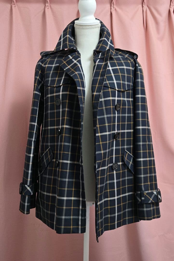 新品・未使用★COACHチェック柄トレンチコート　XS/M　ミディアム丈ベルト付