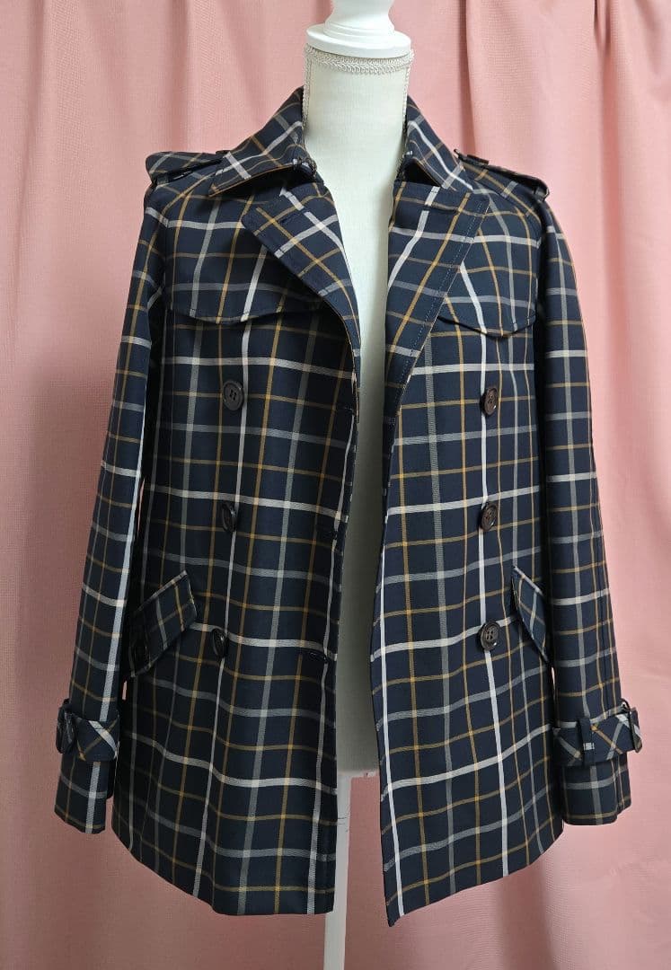 新品・未使用★COACHチェック柄トレンチコート　XS/M　ミディアム丈ベルト付