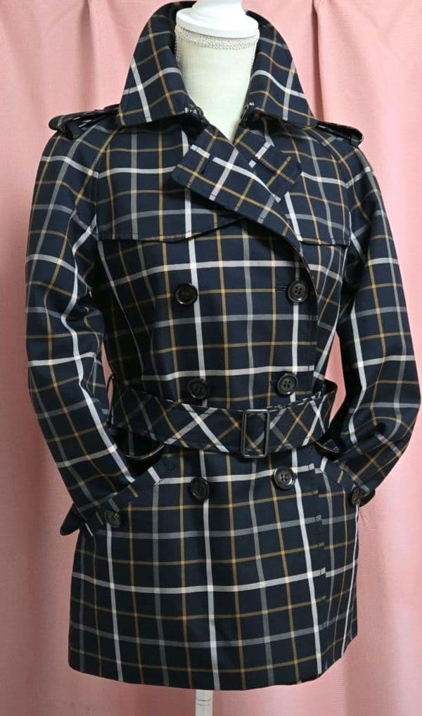 新品・未使用★COACHチェック柄トレンチコート　XS/M　ミディアム丈ベルト付