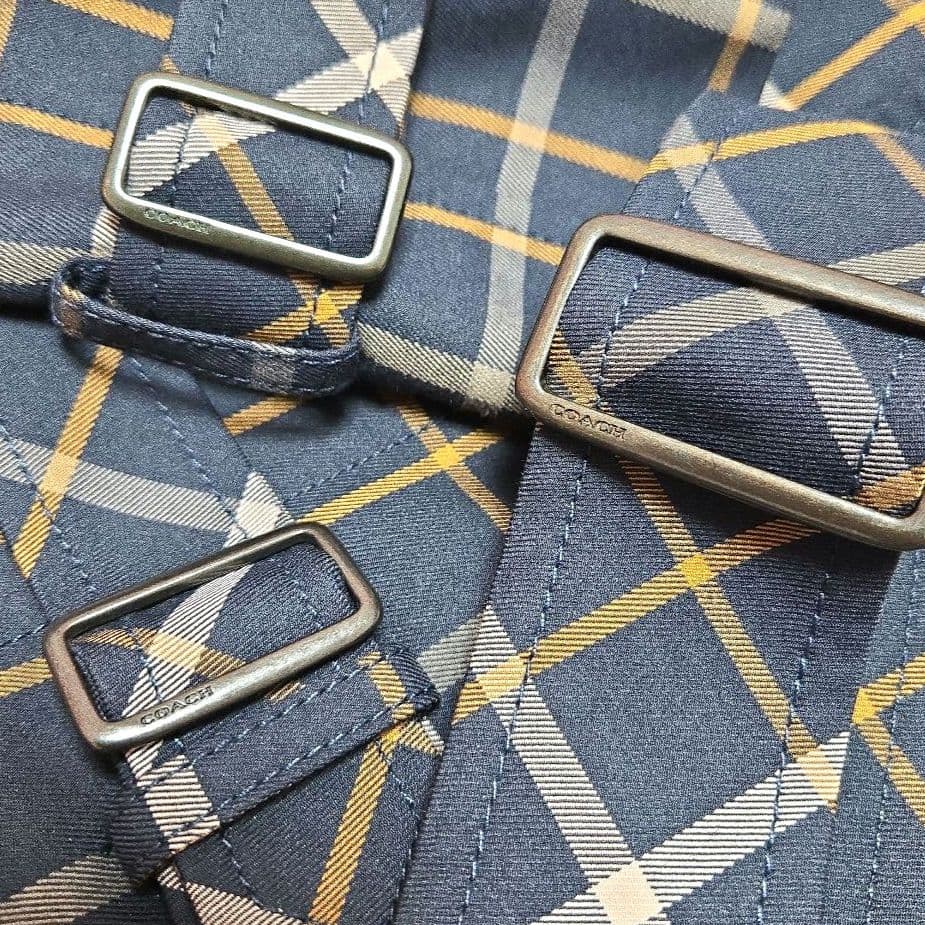 新品・未使用★COACHチェック柄トレンチコート　XS/M　ミディアム丈ベルト付