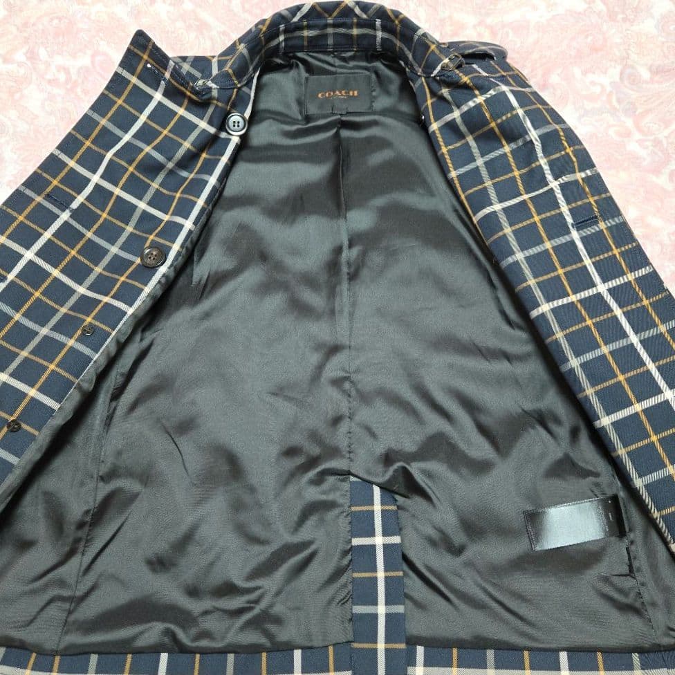 新品・未使用★COACHチェック柄トレンチコート　XS/M　ミディアム丈ベルト付