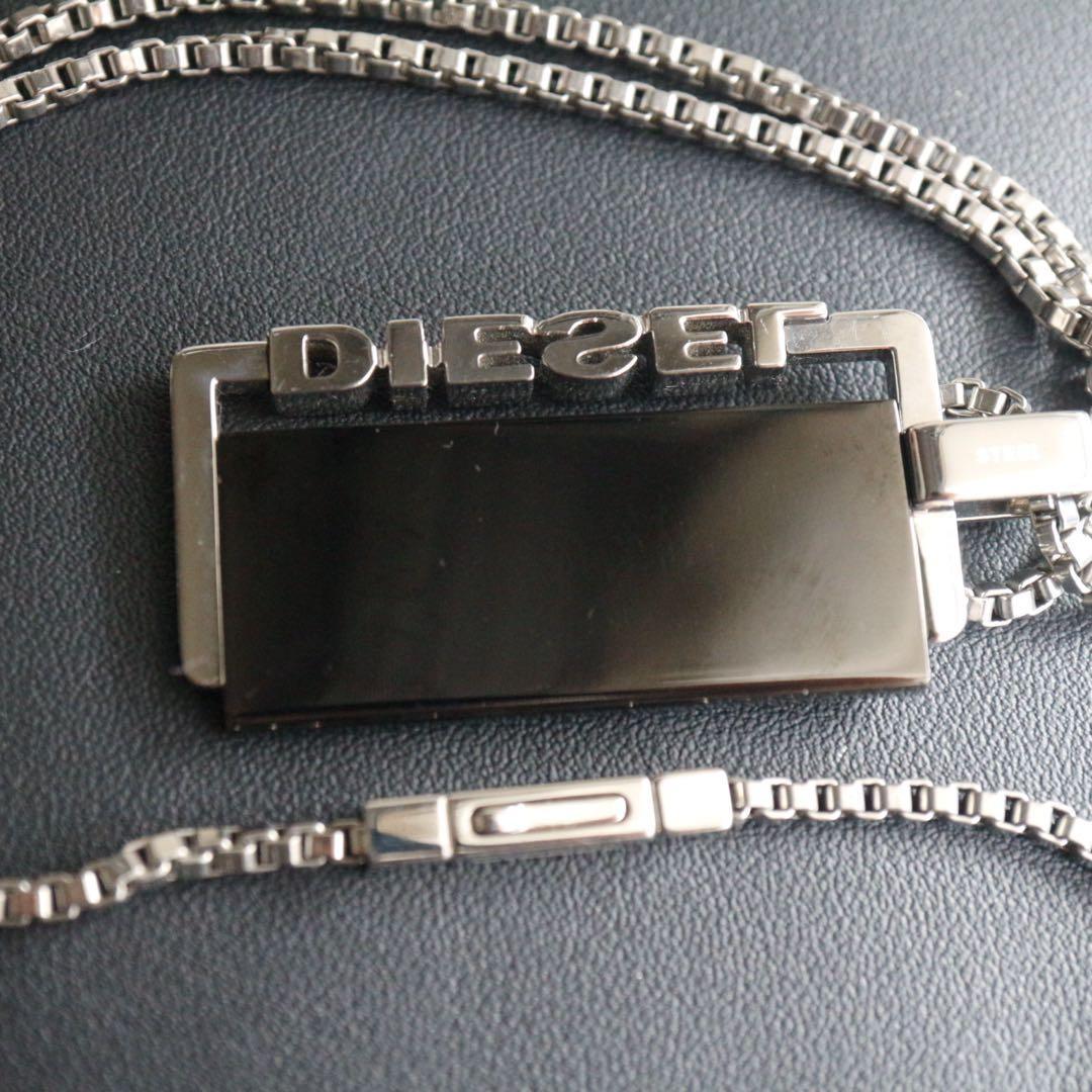 人気✨DIESEL ディーゼル ネックレス プレート ロゴ シルバー×ブラック