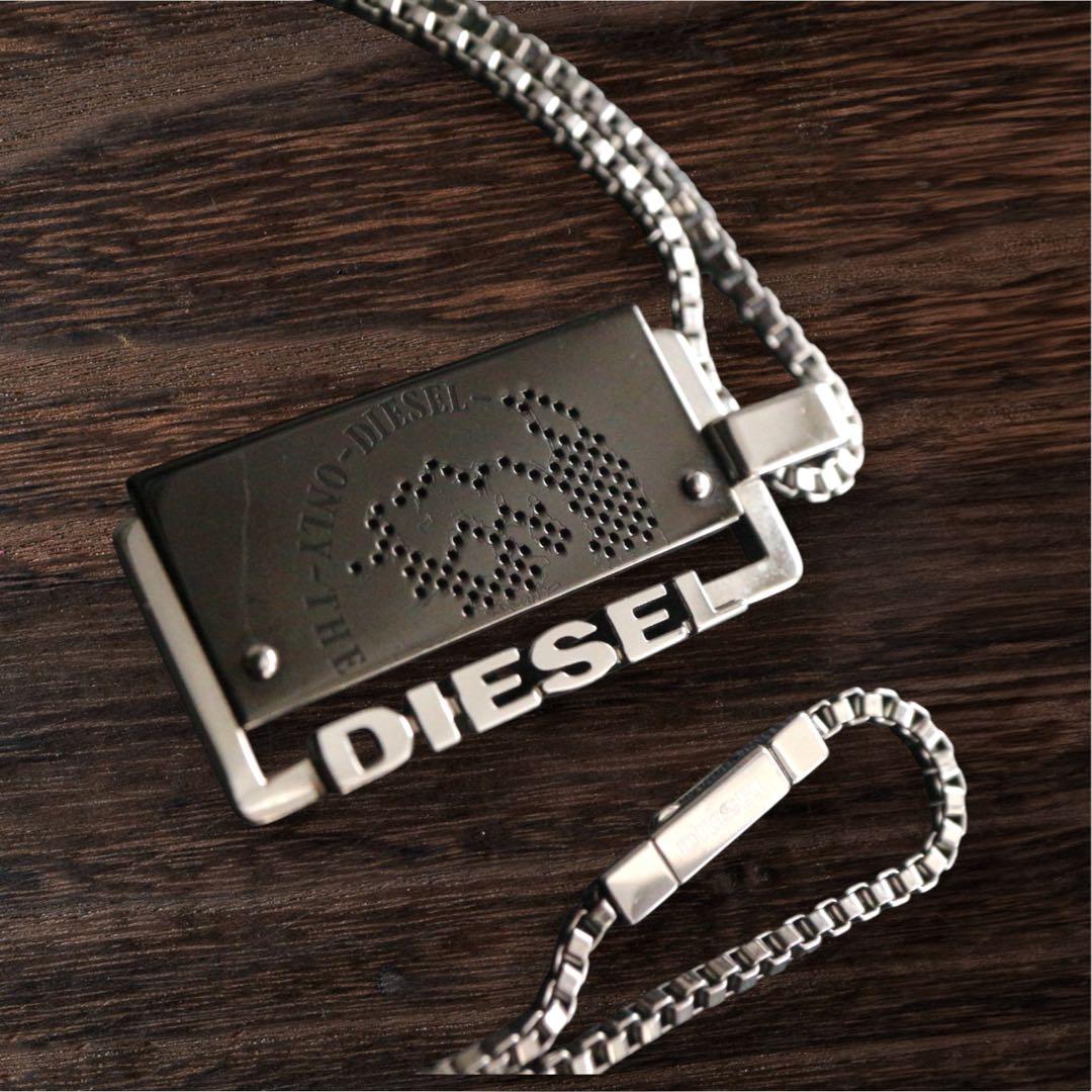 人気✨DIESEL ディーゼル ネックレス プレート ロゴ シルバー×ブラック