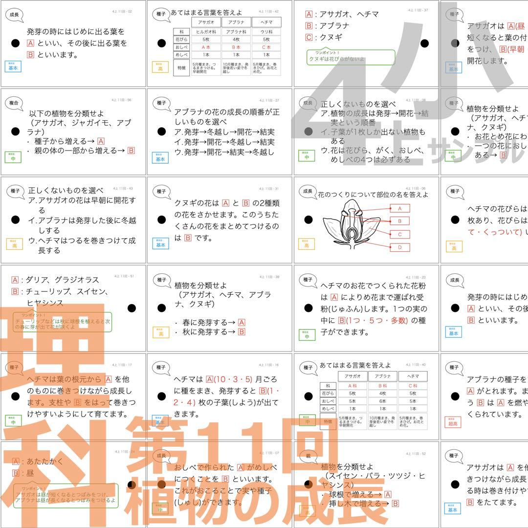 中学受験 暗記カード【4年上 社会・理科 11-14回】組分けテスト対策 予シリ