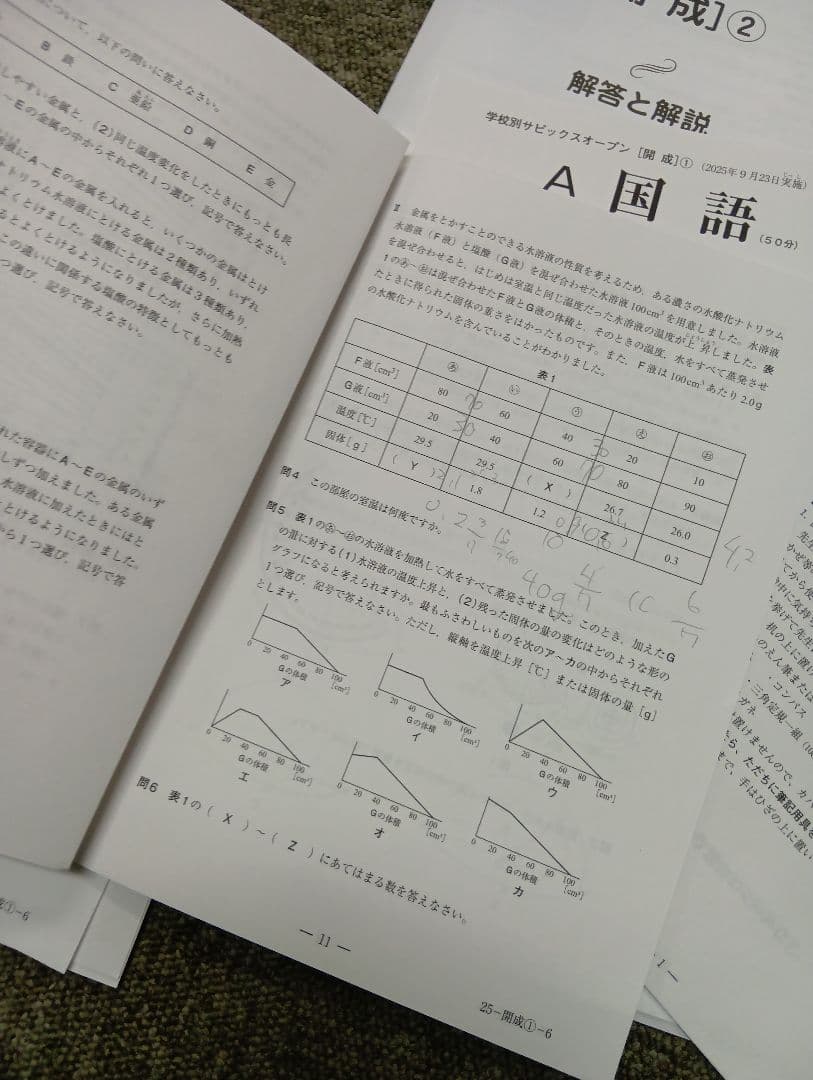 サピックス２０２５年　学校別サピックスオープン（開成①②/筑駒②/渋幕/聖光