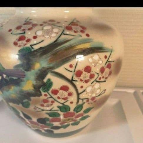 80s 勇峰窯 五彩 九谷焼 花鳥花瓶