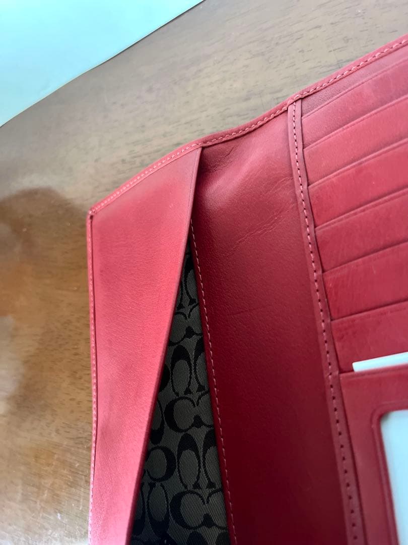 新品未使用☆ COACH コーチレザー 朱色　三つ折り財布