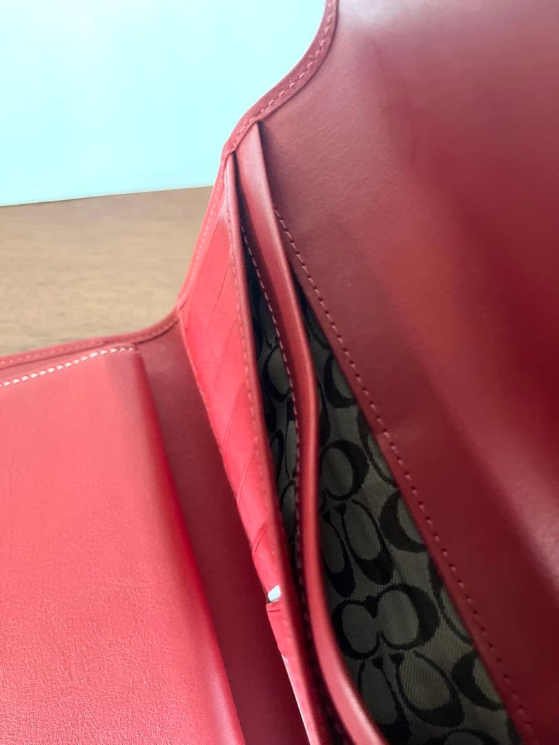 新品未使用☆ COACH コーチレザー 朱色　三つ折り財布