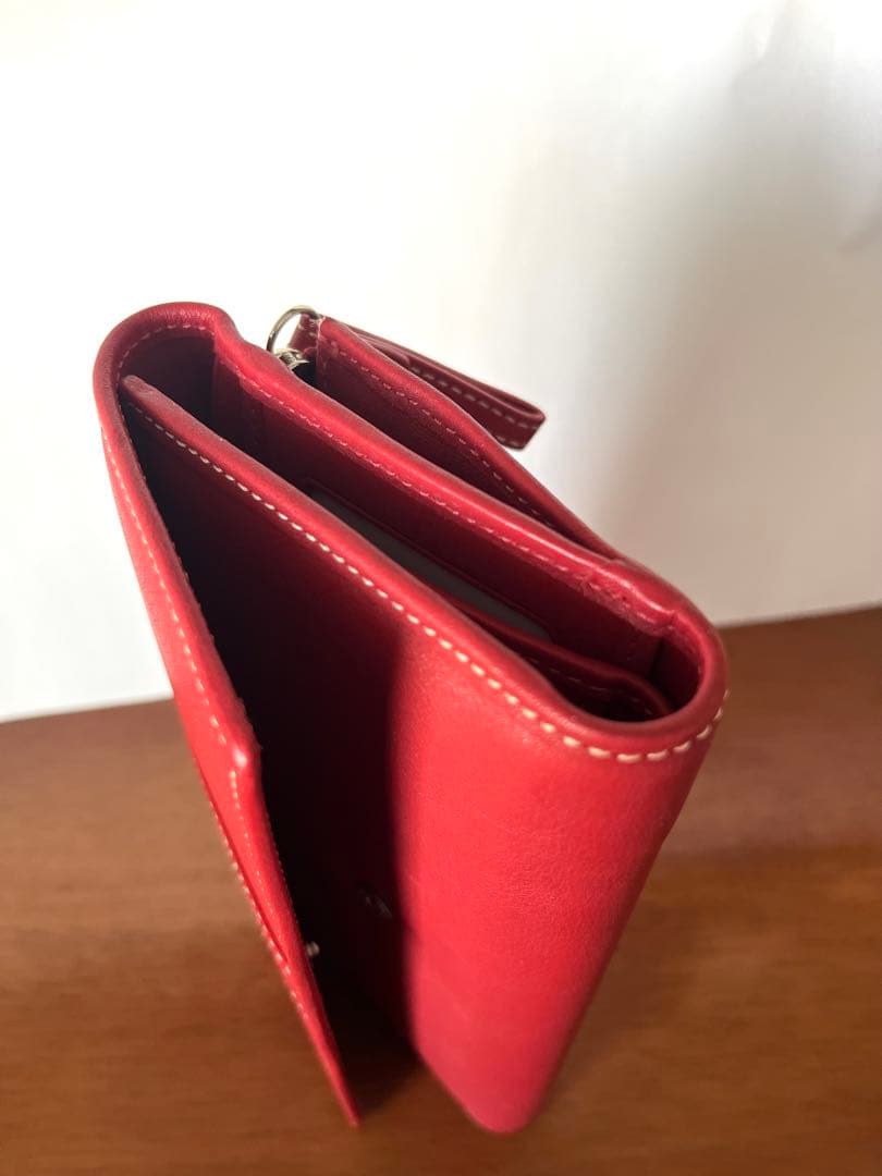 新品未使用☆ COACH コーチレザー 朱色　三つ折り財布