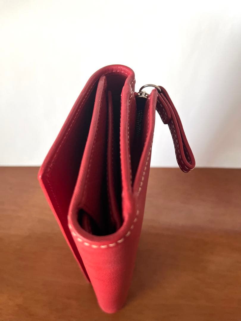 新品未使用☆ COACH コーチレザー 朱色　三つ折り財布