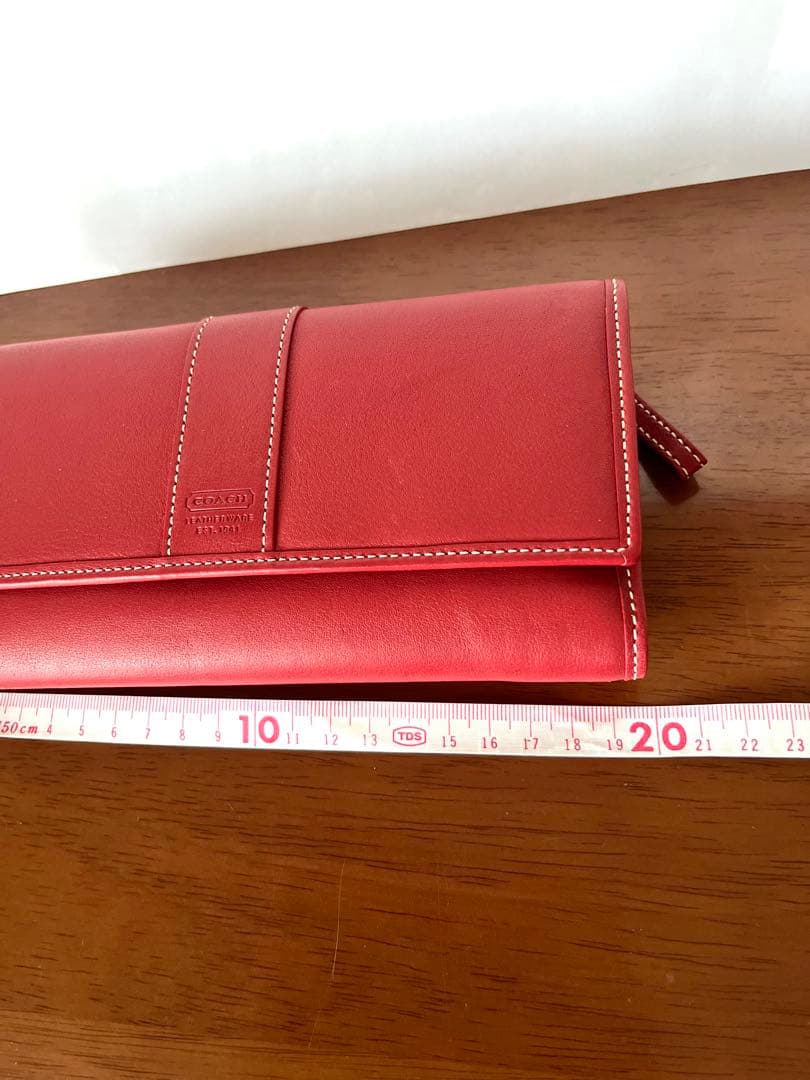 新品未使用☆ COACH コーチレザー 朱色　三つ折り財布