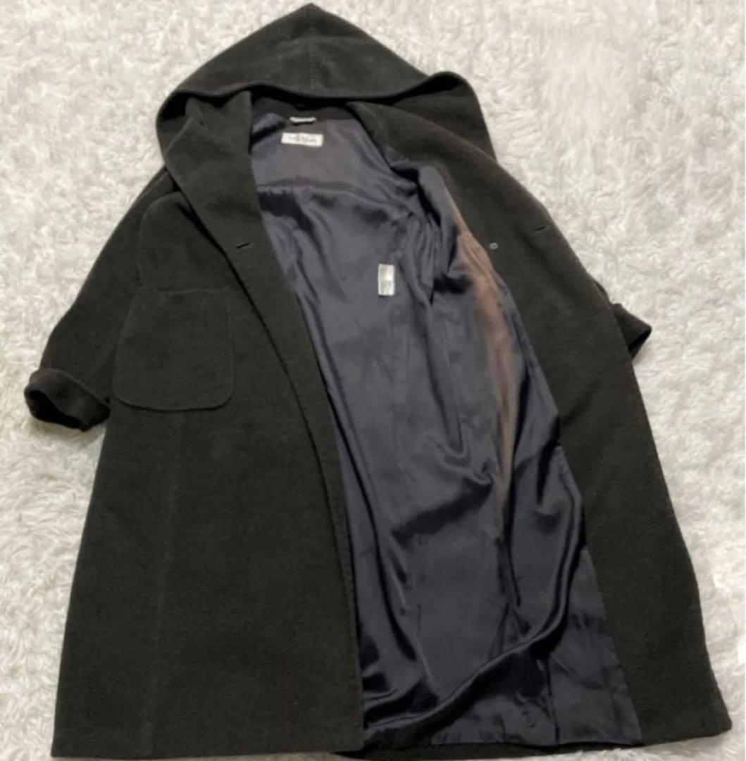 【mana♪ 様】MaxMara ロングコート　ダークグレー　白タグ　フーディ