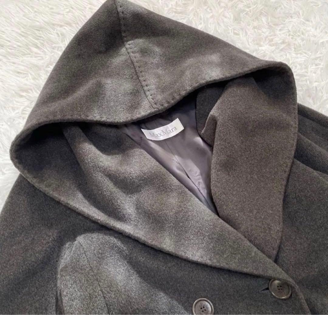 【mana♪ 様】MaxMara ロングコート　ダークグレー　白タグ　フーディ