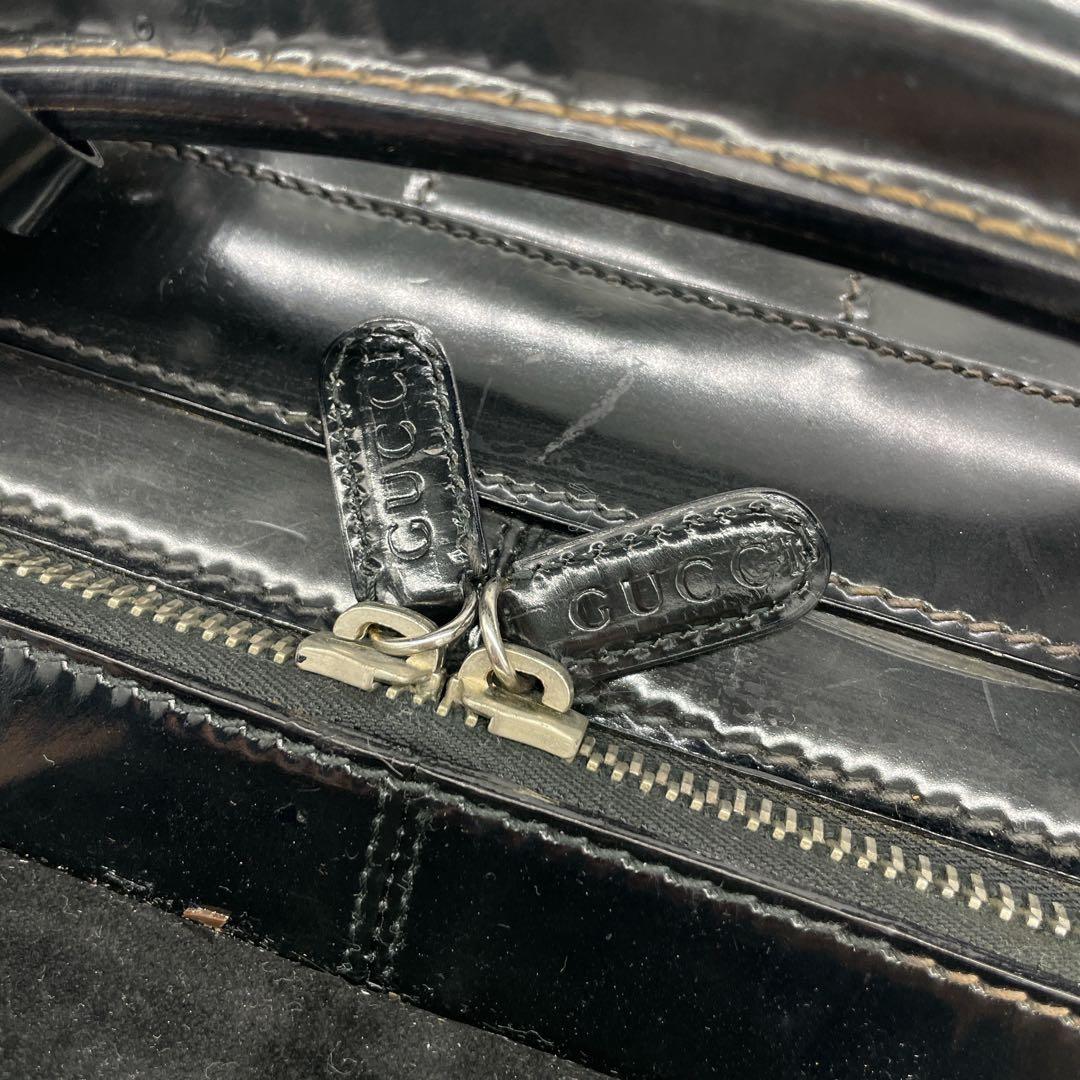 OLD GUCCI ボストンバッグ　パテントレザー　ブラック　カバー付き