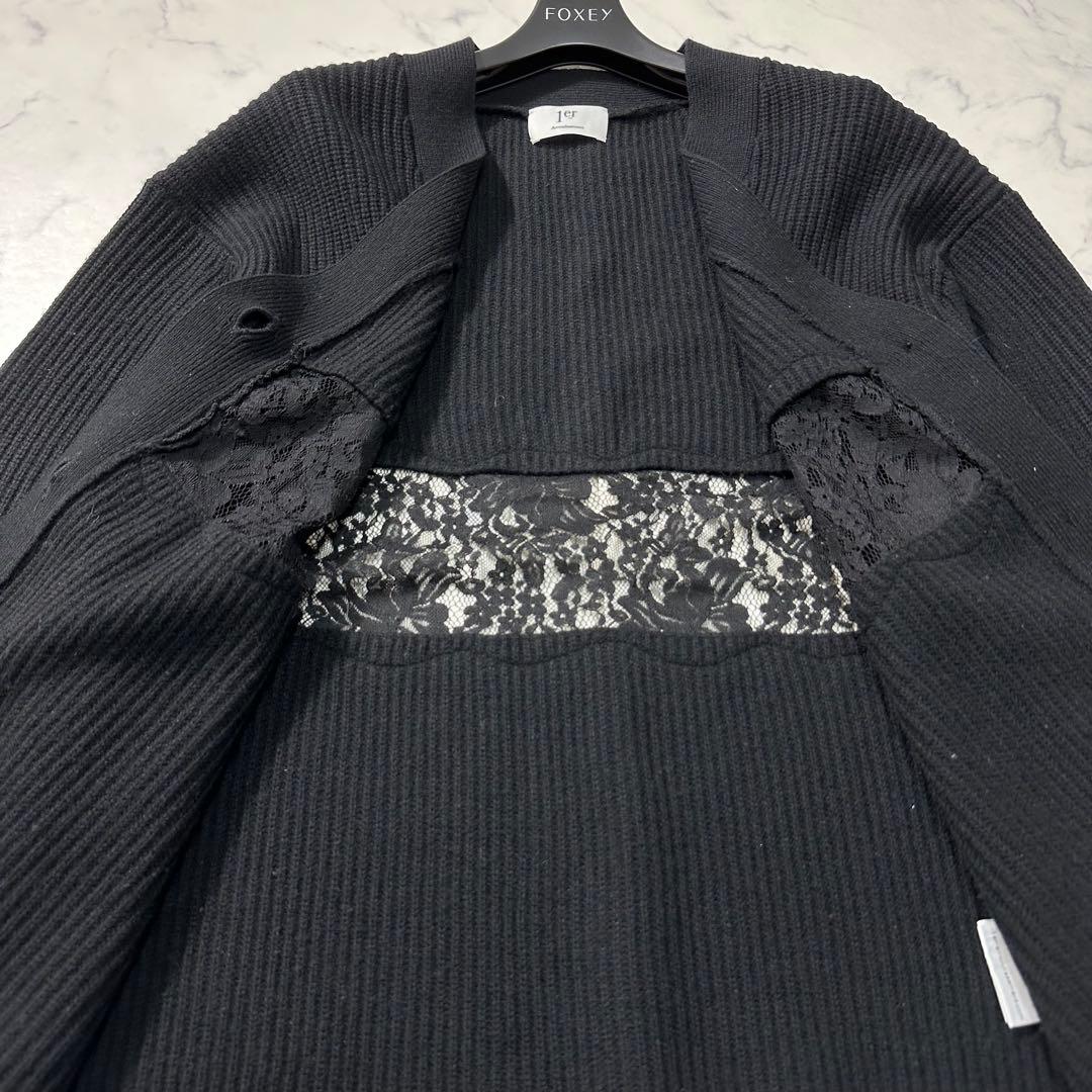 完売品 1er Arrondissement レース畦 カーディガン 24年 黒