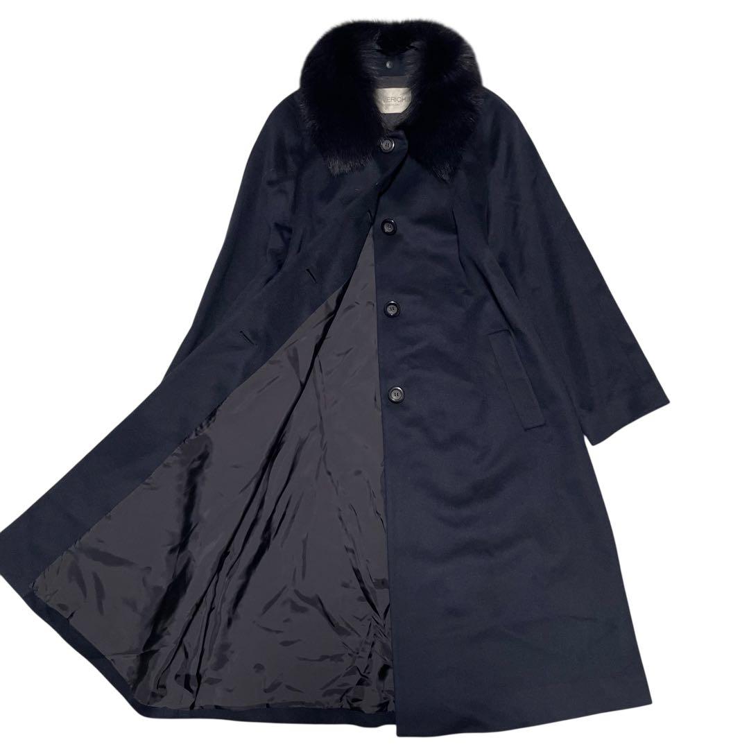 カシミヤ100%×未使用級【LOVERICH】マキシ丈ロングコート 濃紺 XL
