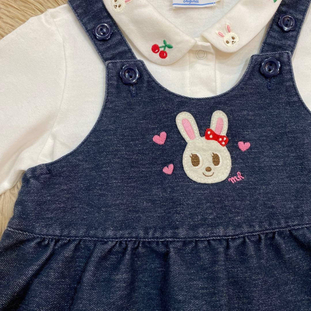MIKIHOUSE ワンピース ネイビー 襟付きシャツ ホワイト 刺繍 80