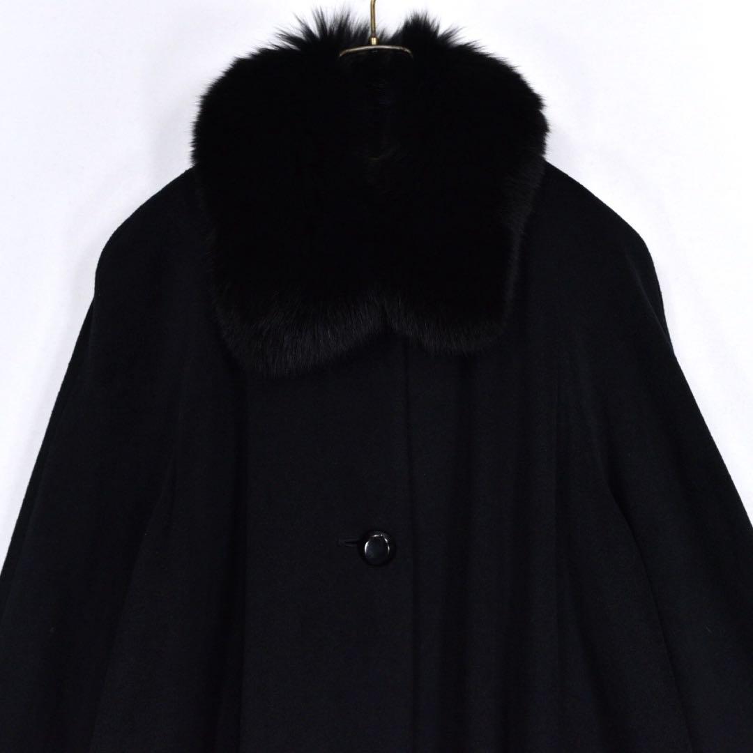 美品　addenda カシミヤ100% フォクスファー　ロングコート 黒