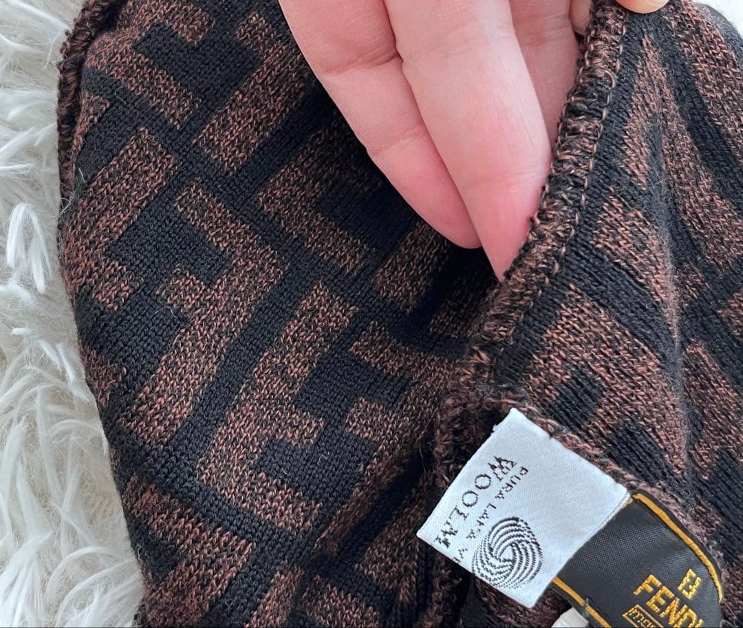 Fendi ロゴ入りズッカ柄ニットビーニー　ブラック×ブラウン