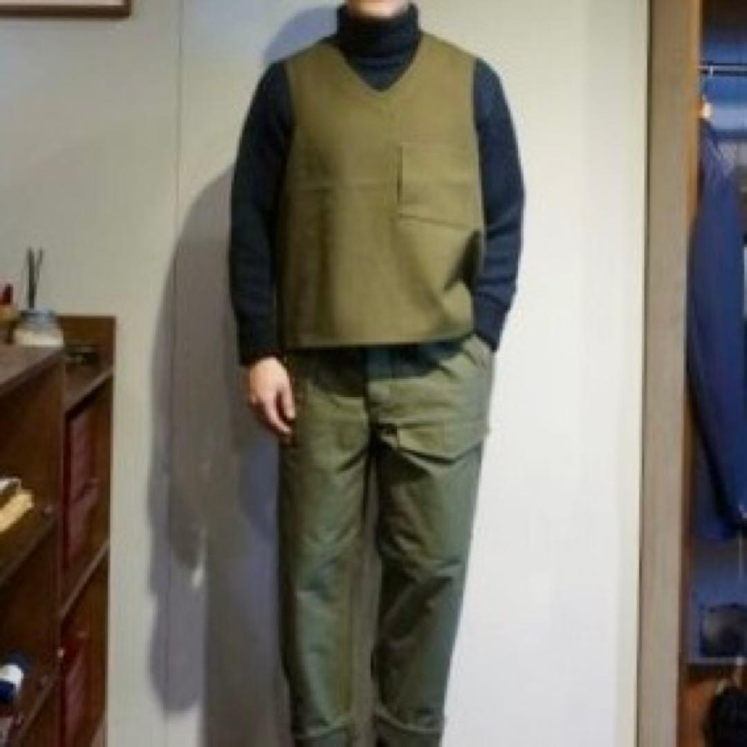 Nigel Cabourn ワークウェアベスト-ウールリネン46 オリーブ