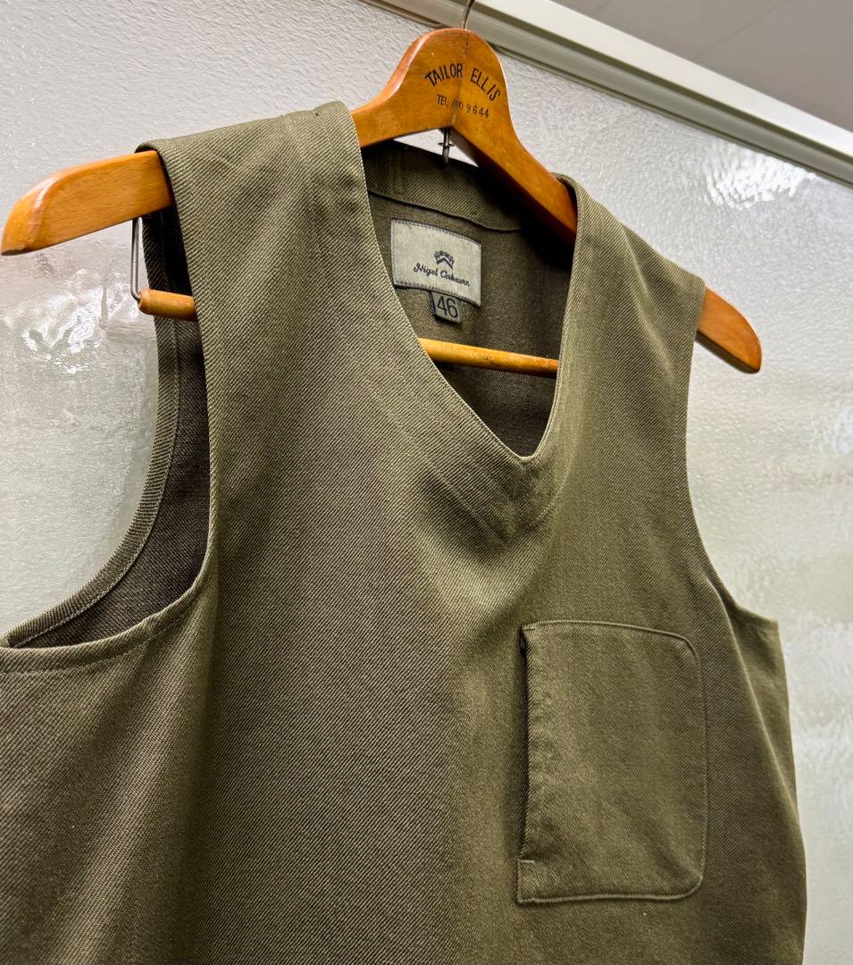 Nigel Cabourn ワークウェアベスト-ウールリネン46 オリーブ