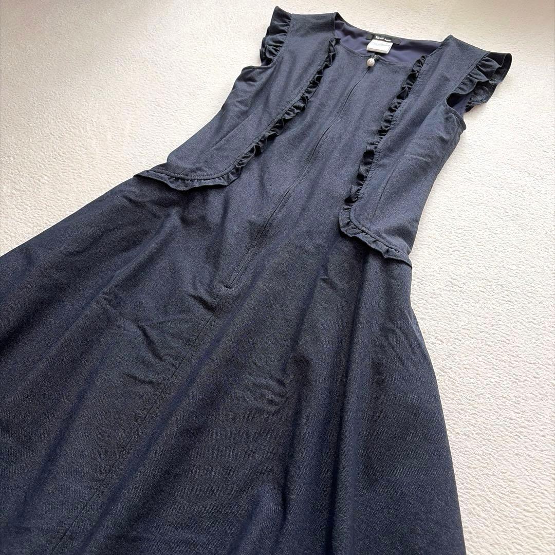 極美品✨Rene ルネ フロントジップ フリル ストレッチ デニム ワンピース