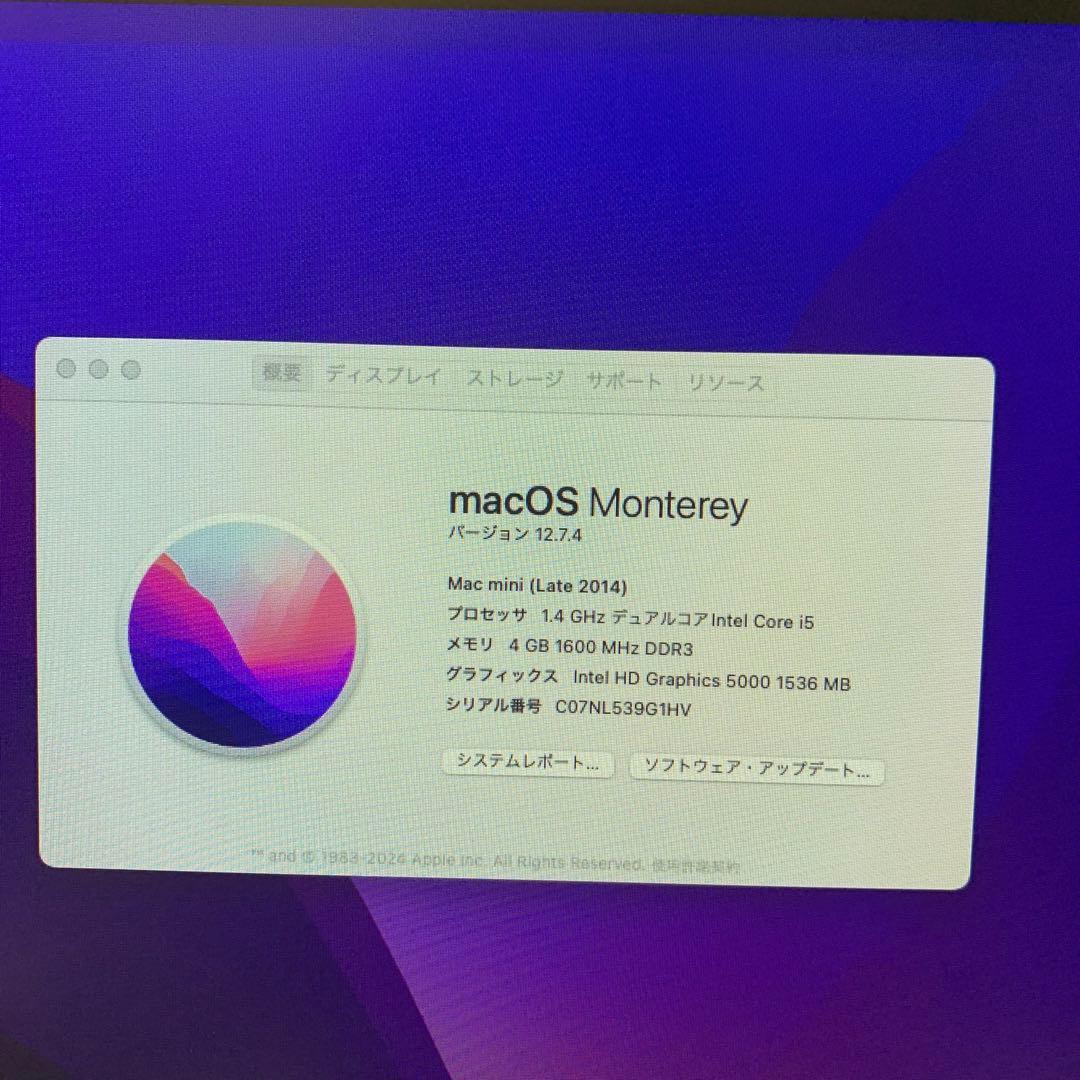 ミニPC Mac mini 2014 Core i5 4GB SSD240GB