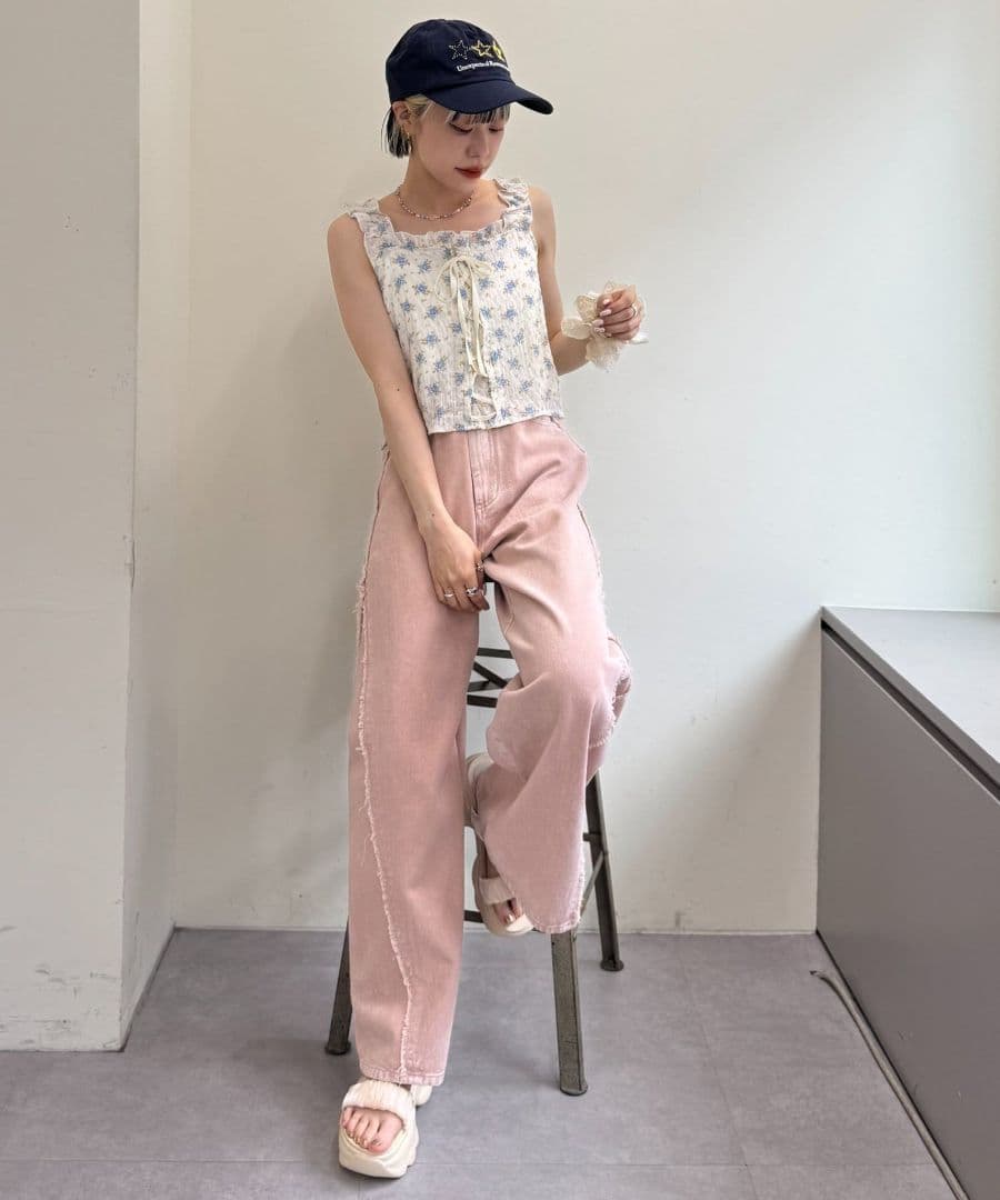 フリンジバギーデニムパンツ