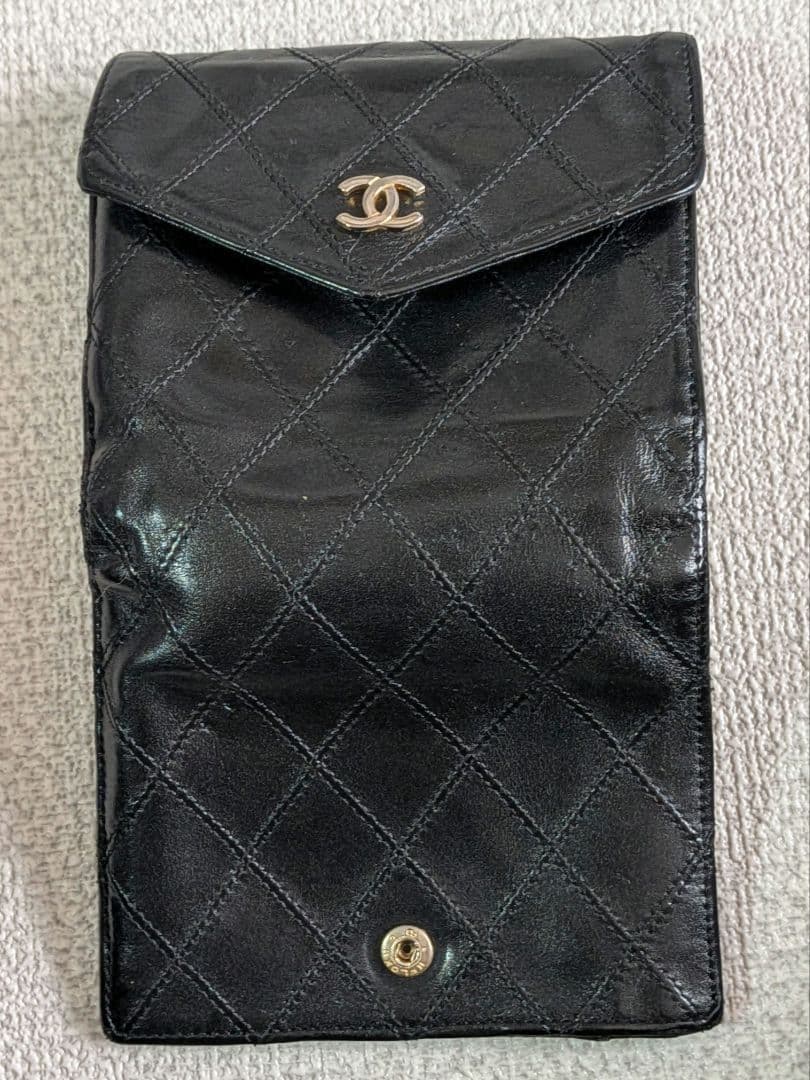 シャネル　ビコローレ　Wホック折り財布　ラムスキン　黒　正規品　チェーン