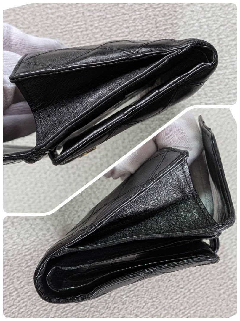 シャネル　ビコローレ　Wホック折り財布　ラムスキン　黒　正規品　チェーン