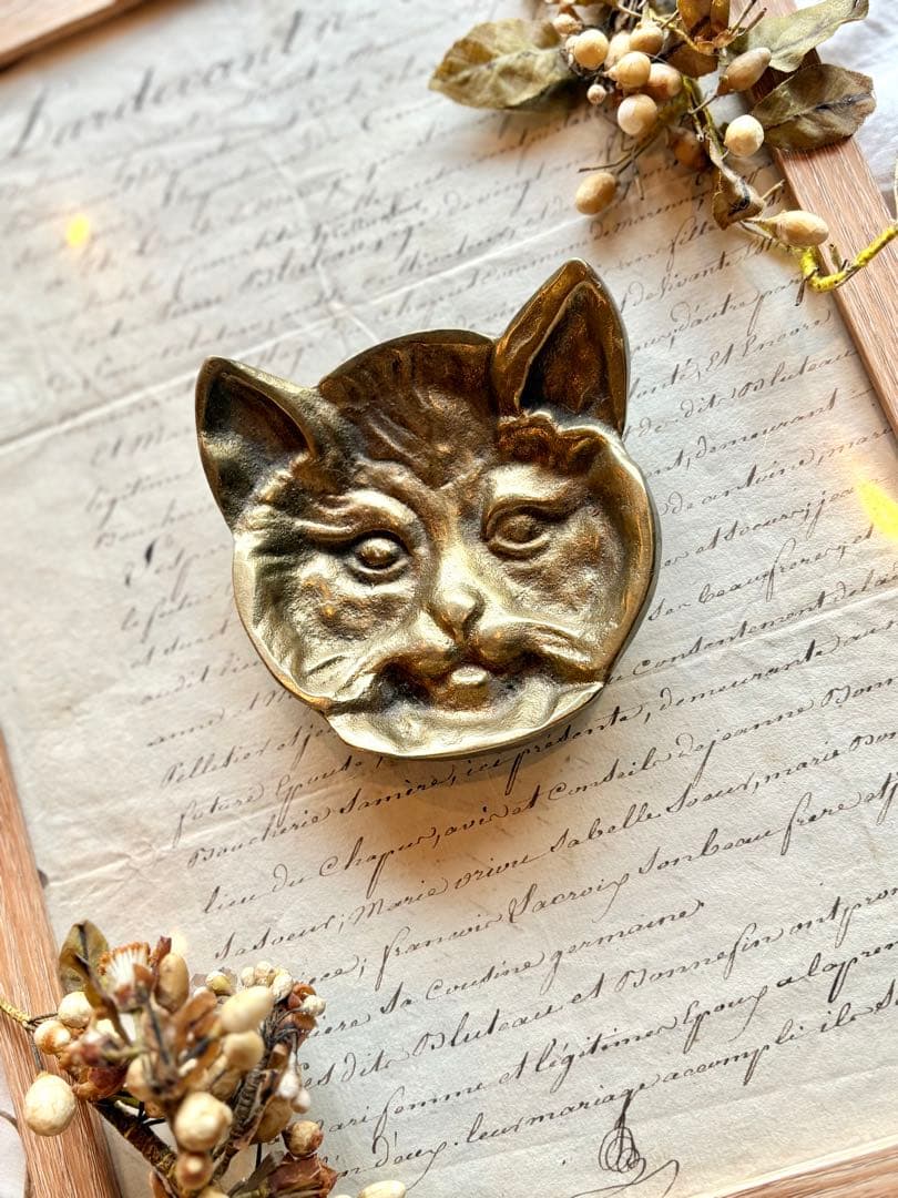 フランスアンティーク ねこ真鍮プレート アスティエ