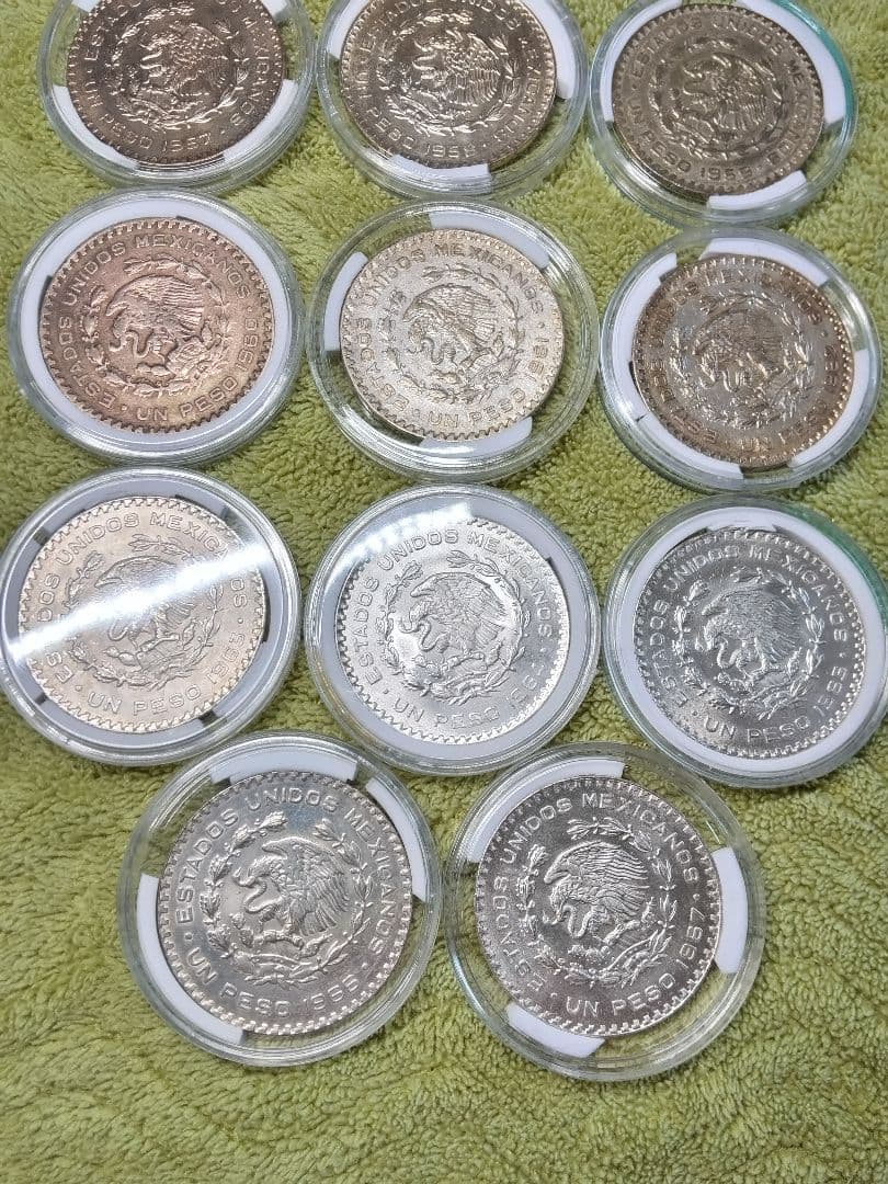 hab032 メキシコ 1ペソ銀貨 11年分コンプリート 1957～1967年