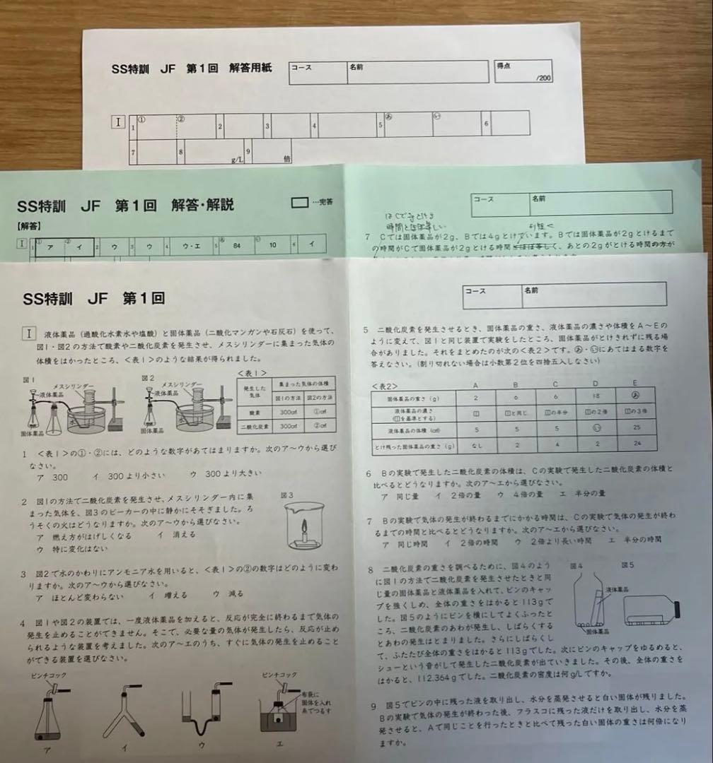 SAPIX 小6 理科　SS特訓　理科 XYZ 教材　時事演習JF特訓　昼テスト