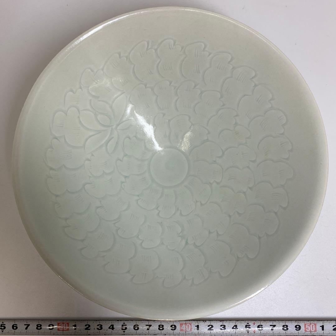 中国美術 青自磁陰刻文碗 口径20.5cm 東岩7-0903① タニト