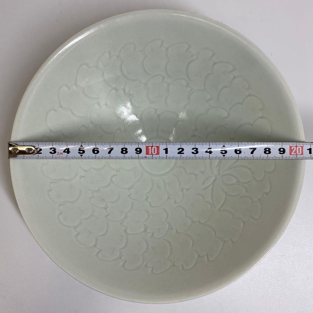 中国美術 青自磁陰刻文碗 口径20.5cm 東岩7-0903① タニト