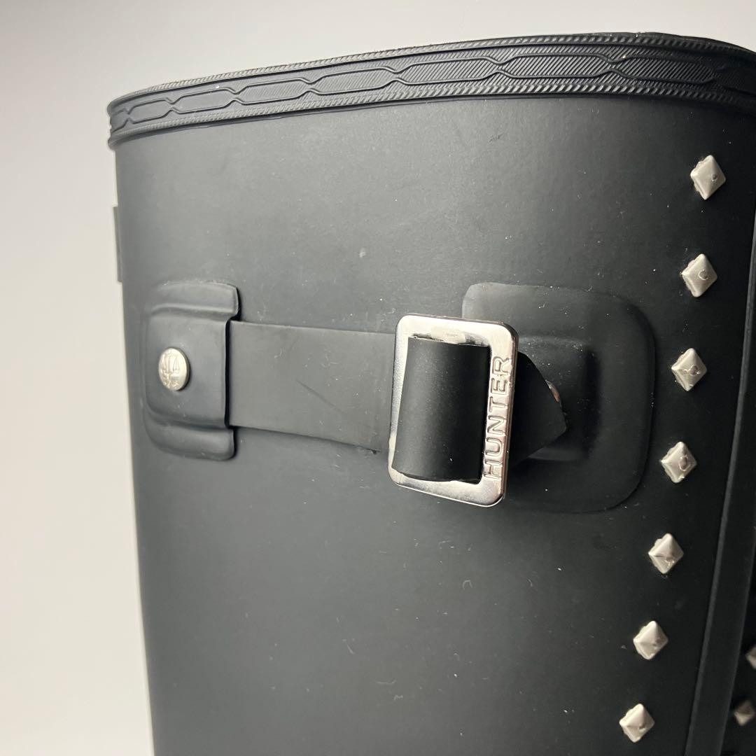 【新品級】HUNTERリファインドトールスタッズバックブーツ　長靴　黒　23cm