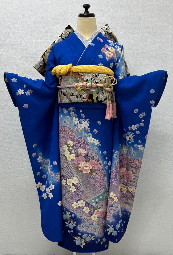 振り袖　フルセット　長襦袢付　ブルー　成人式　金彩加工　刺繍入り　864