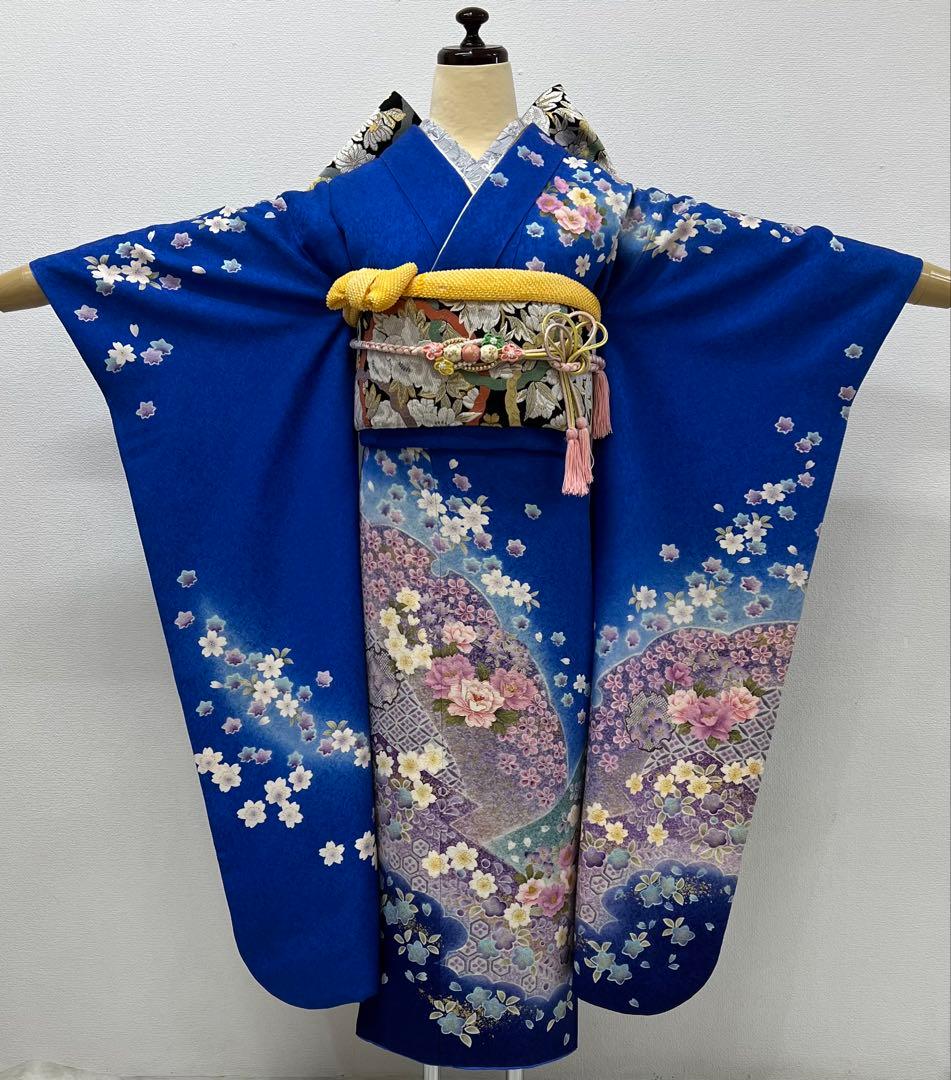 振り袖　フルセット　長襦袢付　ブルー　成人式　金彩加工　刺繍入り　864