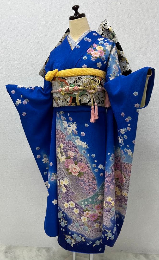 振り袖　フルセット　長襦袢付　ブルー　成人式　金彩加工　刺繍入り　864