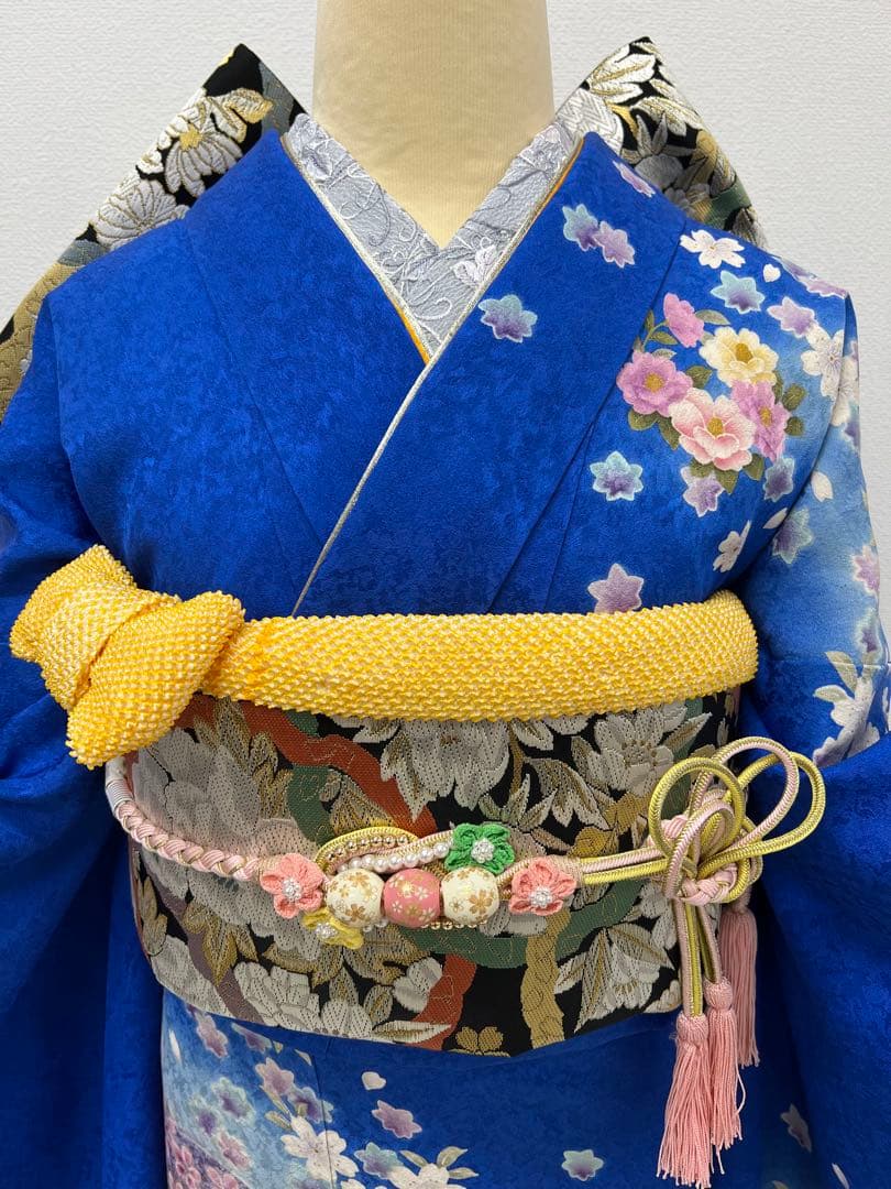 振り袖　フルセット　長襦袢付　ブルー　成人式　金彩加工　刺繍入り　864