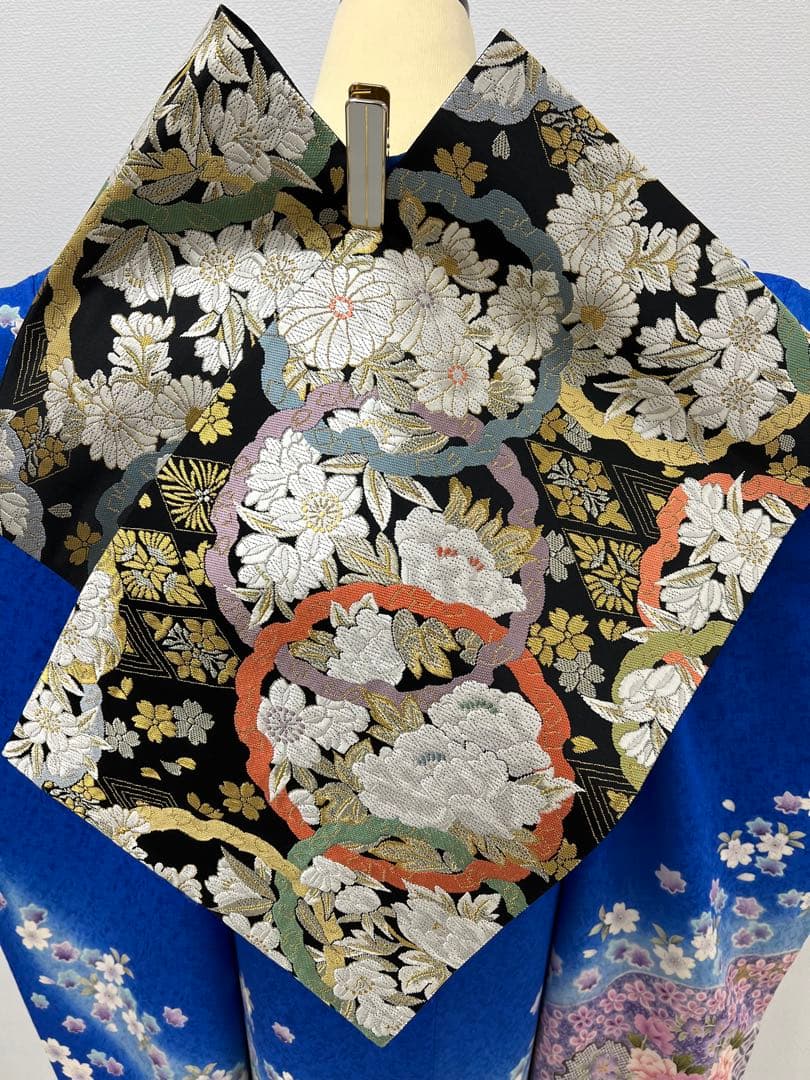 振り袖　フルセット　長襦袢付　ブルー　成人式　金彩加工　刺繍入り　864
