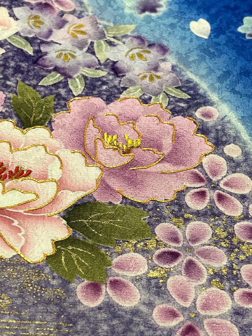 振り袖　フルセット　長襦袢付　ブルー　成人式　金彩加工　刺繍入り　864