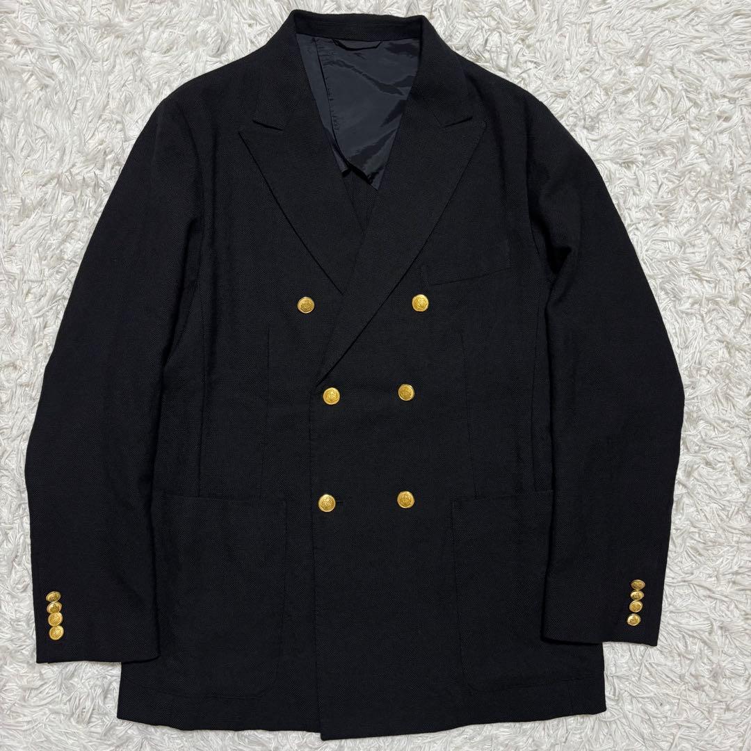 極美品/XL✨シップス テーラードジャケット 紺ブレ 金ボタン ダブル エンボス