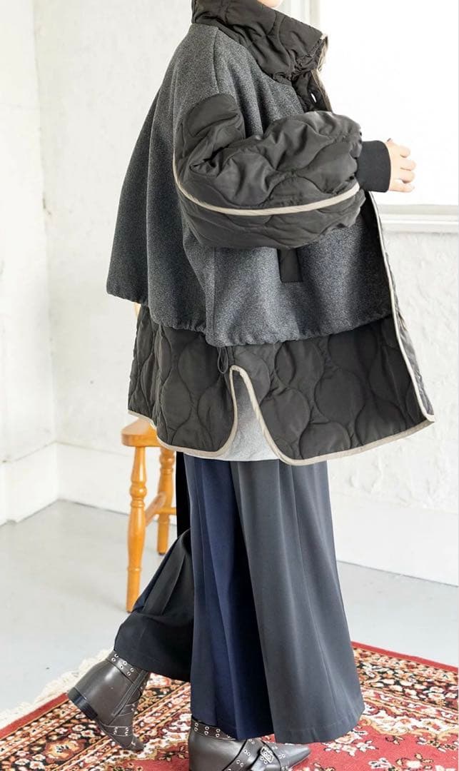 【美品】OSMOSIS オズモーシス　ロフ　キルティングレイヤードショートコート