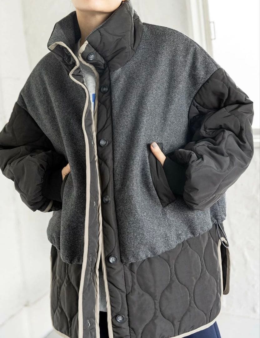 【美品】OSMOSIS オズモーシス　ロフ　キルティングレイヤードショートコート